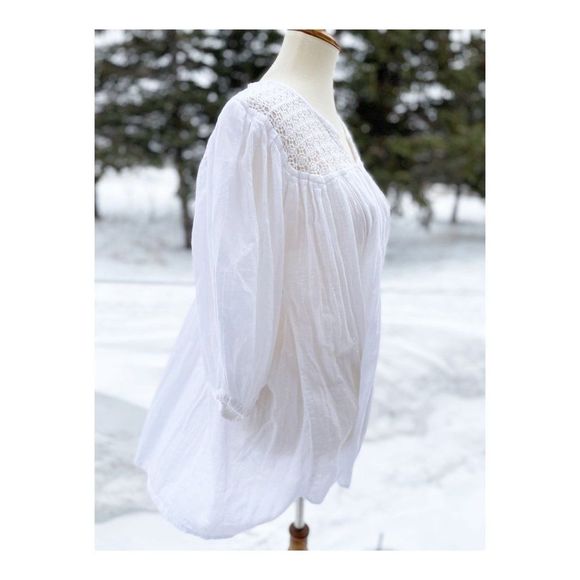 SOLD Vintage 90s Boho Peasant Top Balloon Sleeve Crotchet Collar 100% Cotton - Picture 5 of 11